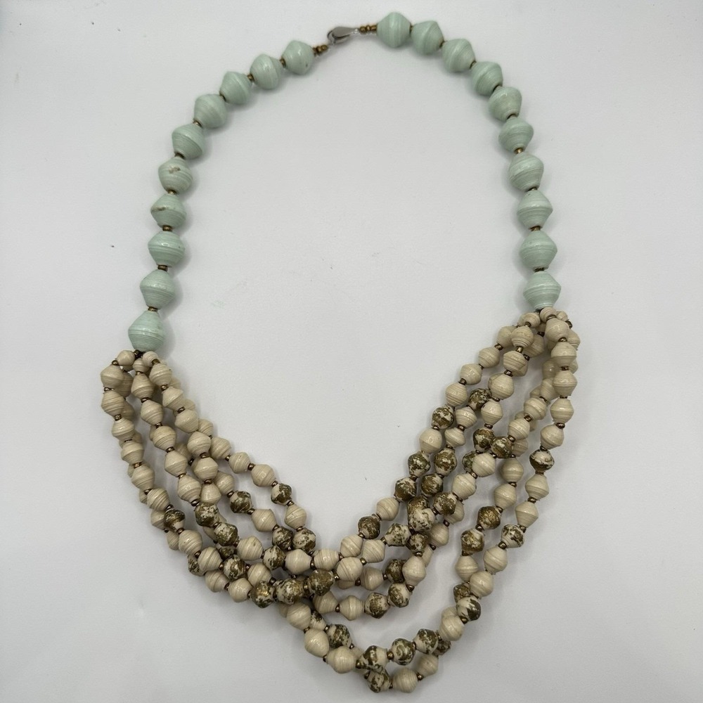 Vintage Beaded Necklace - Teng Yue Gold Mint Multi Size Bead Handcrafted 21"‎